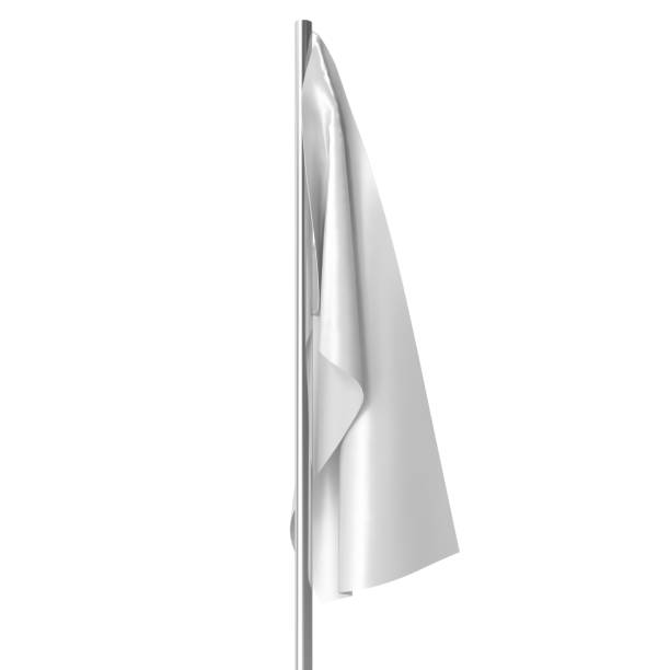 istock White flag on flagpole at rest empty mockup, flag isolated on white background. Blank Mock-up for your design projects. 3d rendering 664556672