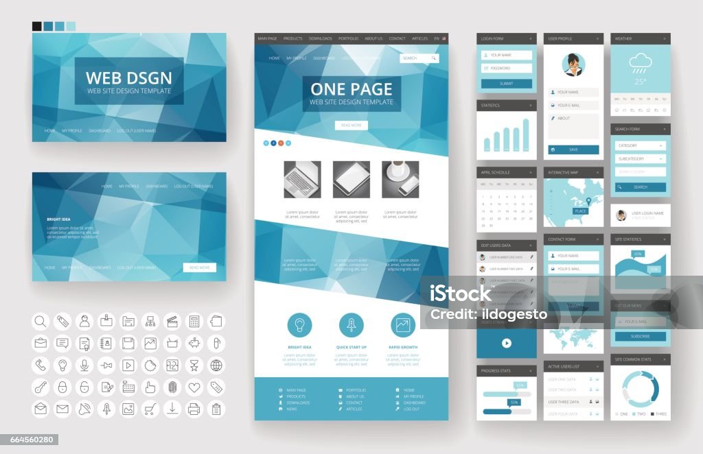 Interface Website Layout Website Design Template And Interface Elements Stock Illustration ...