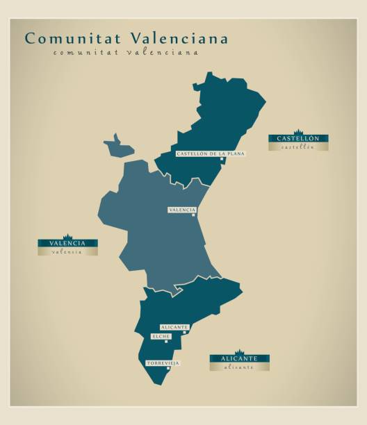 nowoczesna mapa - valencian community es - local landmark illustrations stock illustrations