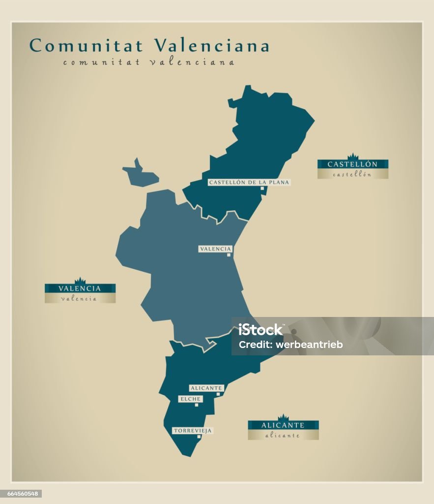 Modern Map - Comunitat Valenciana ES Comunidad Autonoma de Valencia stock vector