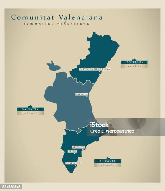 Modern Map Comunitat Valenciana Es Stock Illustration - Download Image Now - Comunidad Autonoma de Valencia, Map, Cartography