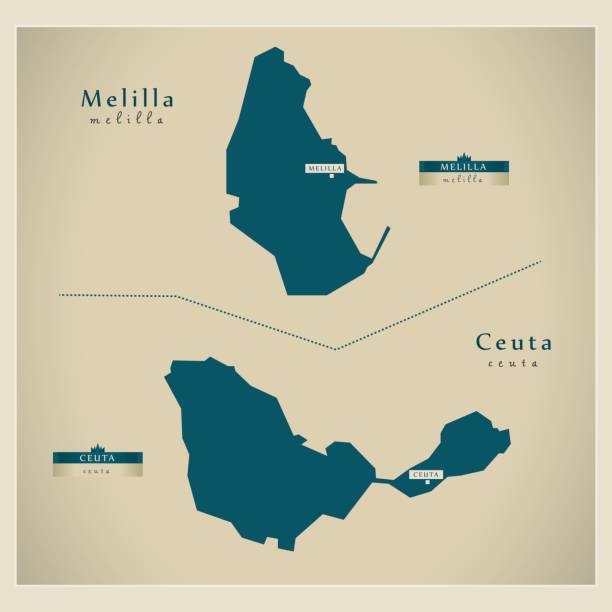 Modern Map - Ceuta & Melilla IN Modern Map - Ceuta & Melilla IN ceuta map stock illustrations