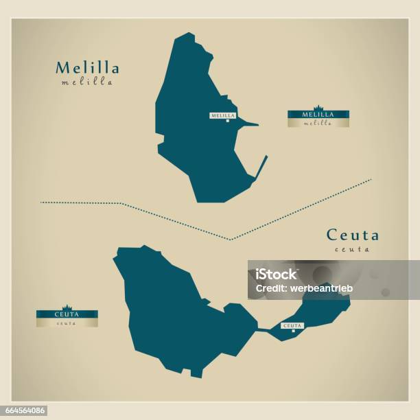Modern Map Ceuta Melilla In Stock Illustration - Download Image Now - Ceuta, Melilla - Spain, Map