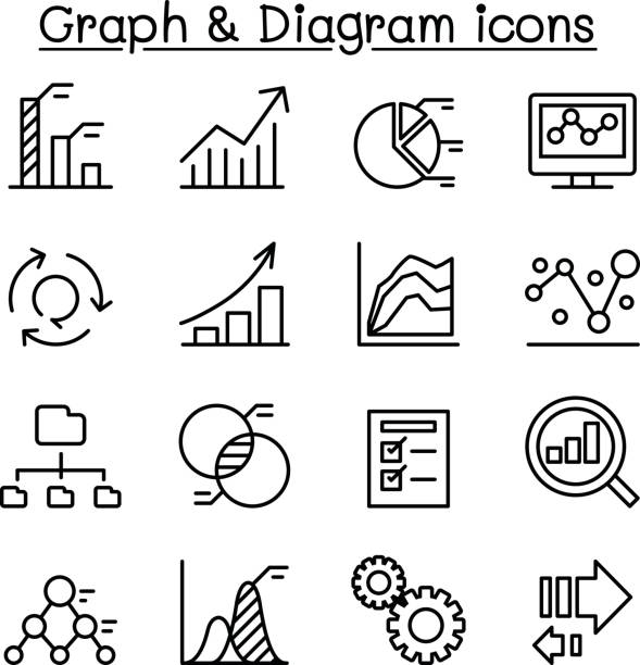 細線スタイルのグラフと図のアイコン セット - comparison graph curve finance点のイラスト素材／クリップアート素材／マンガ素材／アイコン素材
