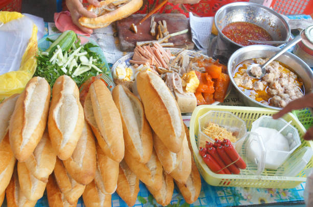 Vietnamese bread stall with lot of stuffed things