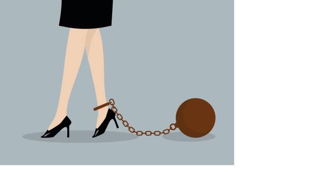 illustrazioni stock, clip art, cartoni animati e icone di tendenza di donna d'affari incatenato - debt trapped chain ball and chain