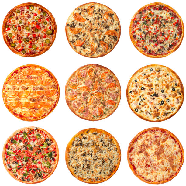 istock Set of different pizzas isolated on white 664572812