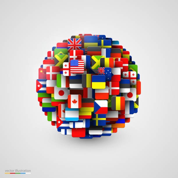 ilustrações de stock, clip art, desenhos animados e ícones de world flags in form of sphere. - people group of objects three dimensional shape abstract
