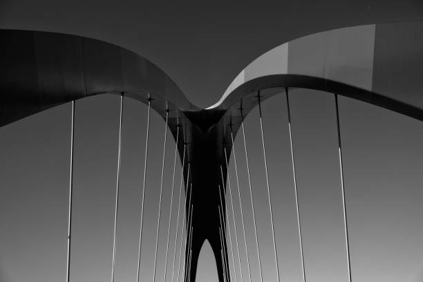 Milan, Italy - October 4, 2016: Milan (Lombardy, Italy): modern bridge for pedestrians and bicycles in the Portello area. Black and white