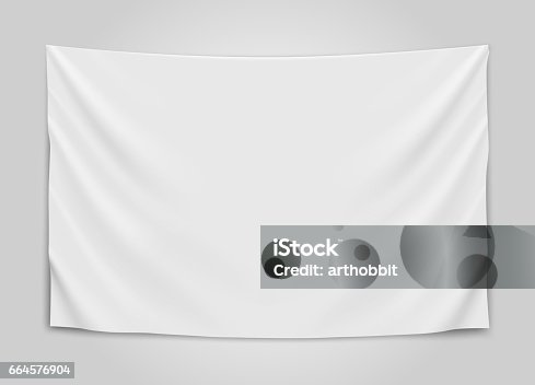 istock Hanging empty white flag. Blank flag concept. 664576904