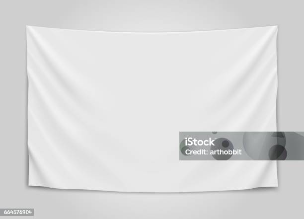 Hanging Empty White Flag Blank Flag Concept Stock Illustration - Download Image Now - Flag, Textile, Textured