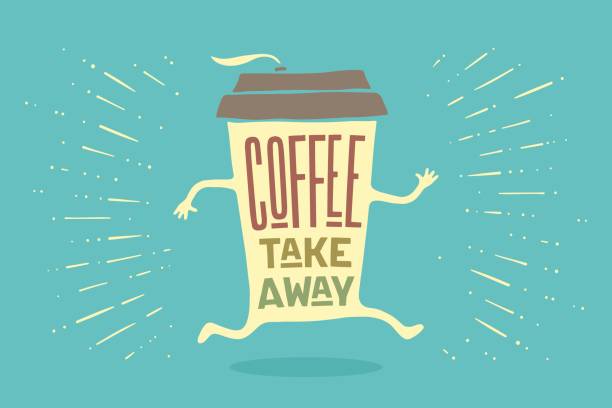 ilustrações de stock, clip art, desenhos animados e ícones de poster take out coffee cup with lettering coffee take away - caffeine drink coffee cafe