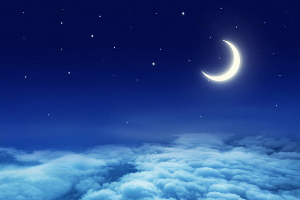 istock Night sky with stars and moon 664582292
