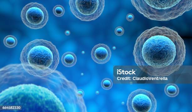 Human Cells In A Blue Background Stock Illustration - Download Image Now - Biological Cell, Biology, Three Dimensional