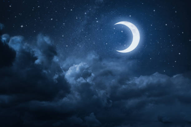 istock Night sky with stars and moon 664582466