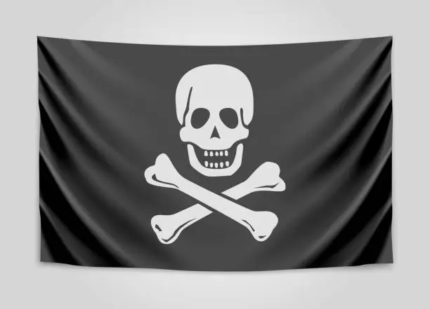 Vector illustration of Hanging pirate flag. Vector illustration.