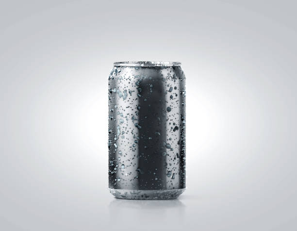 istock Blank black cold aluminium soda can mockup with drops 664587250