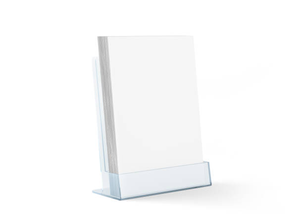 istock Blank flyer mockup glass plastic transparent holder isolated 664587494