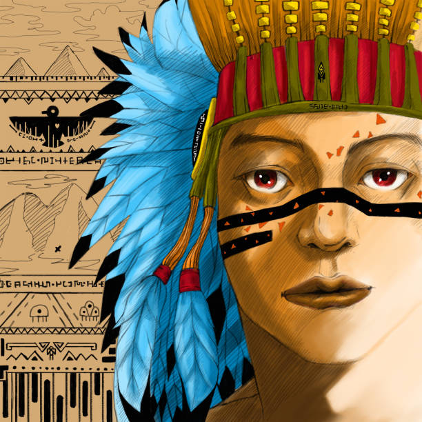 istock Digital paint portrait of american indian head 664587716