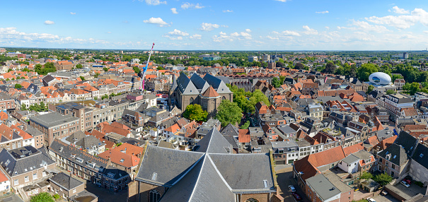 View from above on the inner city center of the city of Zwolle, Overijssel, The Netherlands on a beautiful summer day.