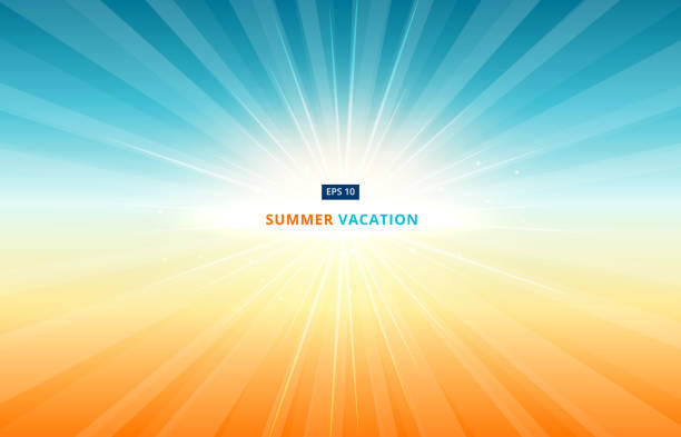 poranne słońce świeci na niebie w letnie wakacje. w sezonie wektor podróży - fantasy sunbeam backgrounds summer stock illustrations