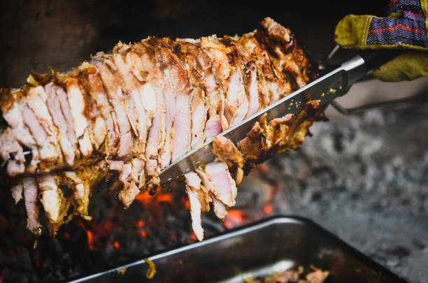 istock Hand cutting home made cag kebab gyros with a knife 664603148