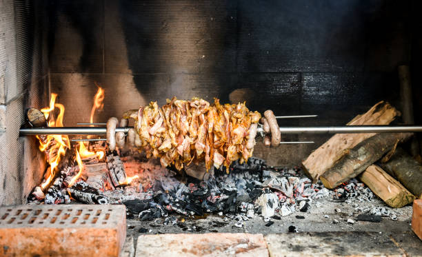 istock Making home made cag kebab gyros with fire and charcoal. 664603828
