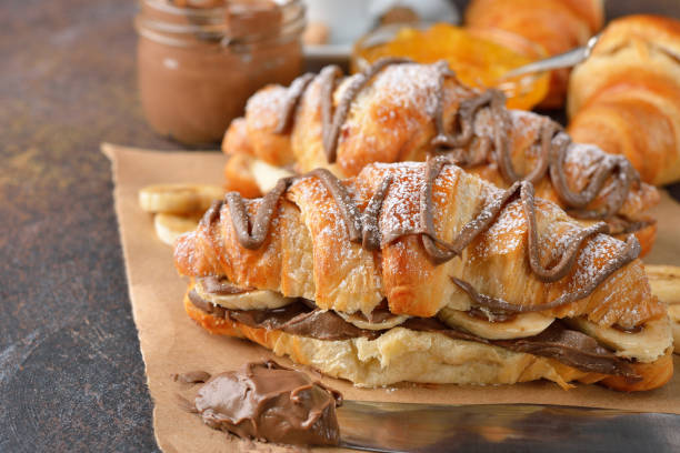istock Croissant with banana and chocolate 664606964