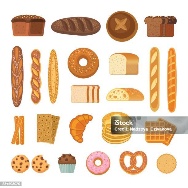 Bread And Rolls Collection Stock Illustration - Download Image Now - Bread, Croissant, Bakery