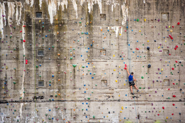 Man on climbing wall, Germany, Europe stock photo