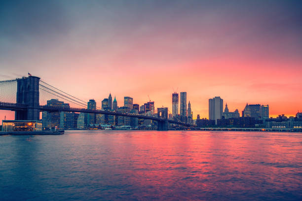 istock Brooklyn bridge and Manhattan at dusk 664613820