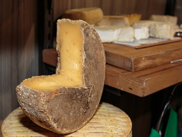 istock Fresh Yellow Rounded Cheese and Assortment of Cheese in background 664617554