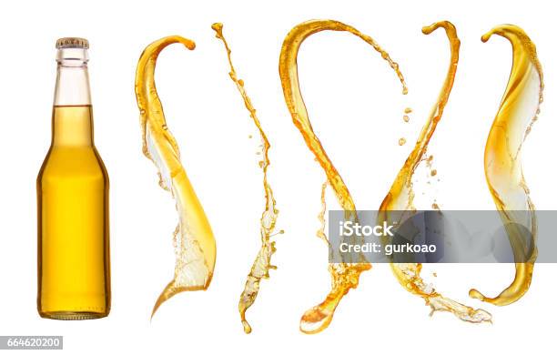 Beer Splashes Isolated Stock Photo - Download Image Now - Beer - Alcohol, Splashing, Spray