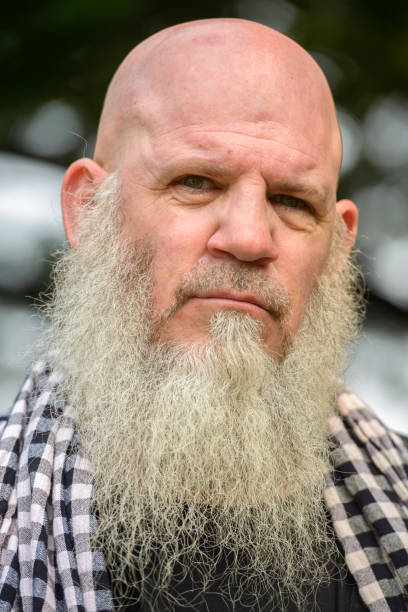 istock Face of mature bald bearded man looking at camera 664620470