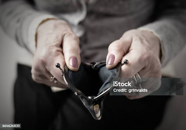 Older Person Holding Money Wallet Open Stock Photo - Download Image Now - Senior Adult, Empty Wallet, Poverty