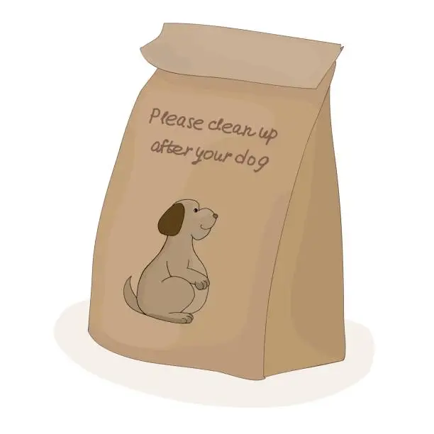 Vector illustration of Please clean up after your pet. Paper package for turd.