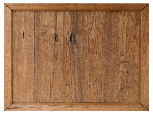 istock Old weathered rustic wood panel background with frame, isolated on white, clipping path included.. 664637422