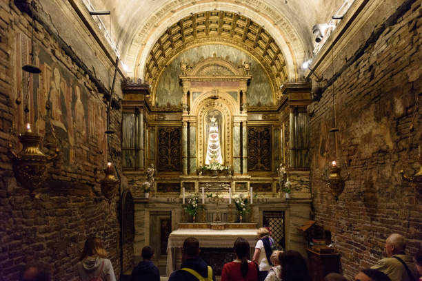 Loreto, Italy - June 20, 2016: The Basilica of Santa Casa, is the place of pilgrimage for Christians all over the world,interior of the Holy House, called SACELLUM
