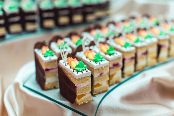 istock Rows of different dessert cakes on the candy bar 664639312