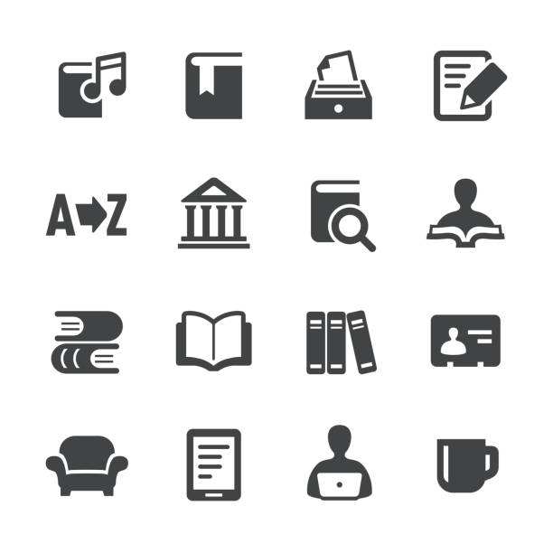 Library and books Icons - Acme Series Library and books Icons alphabetical order stock illustrations