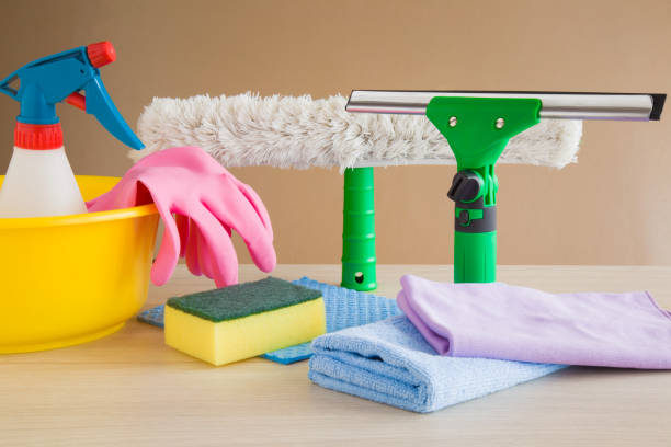 istock Professional window washing equipment. Early spring windows cleaning. 664646946
