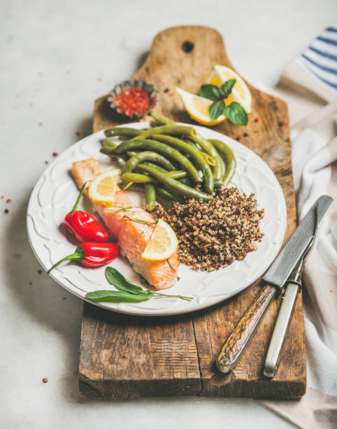 istock Healthy protein rich dinner plate with salmon and quinoa 664660368