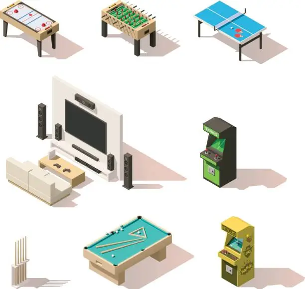 Vector illustration of Vector isometric low poly games set
