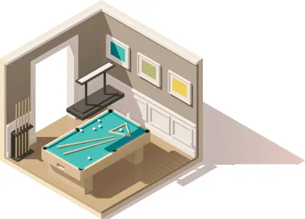 Vector illustration of Vector isometric low poly pool room