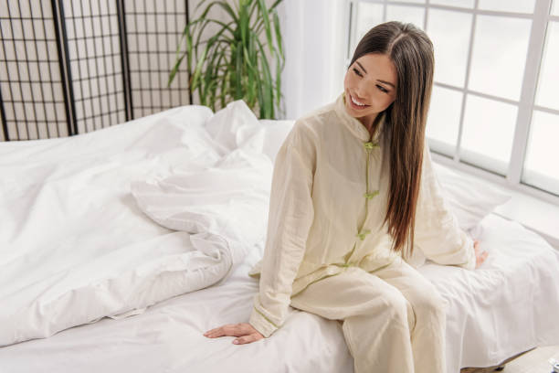 istock Beaming female locating in bedroom 664661414