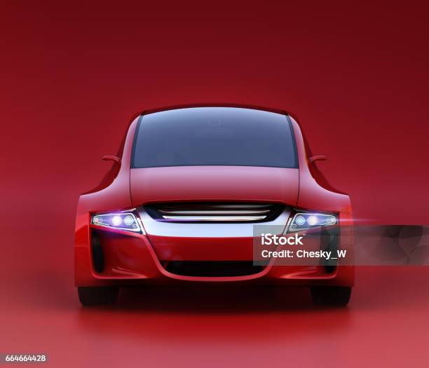 Ilustración de Vista Frontal De Vehículo Autónomo Rojo Sobre Fondo Rojo Oscuro y más Vectores Libres de Derechos de Automatizado