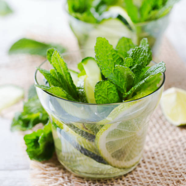 istock Cucumber lime mint fresh infused water detox drink cocktail lemonade 664669292
