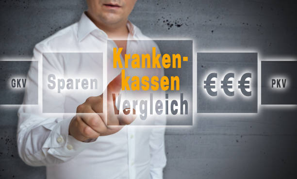 istock Krankenkassen (in german Health insurance) comparison concept background is shown by man 664669454