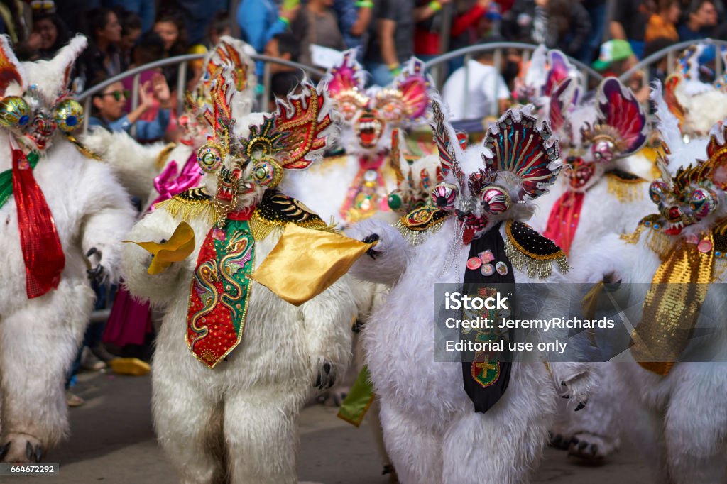 Diablada Dance Group At The Oruro Carnival Stock Photo - Download Image Now  - Bear, Dancing, Oruro Department - iStock