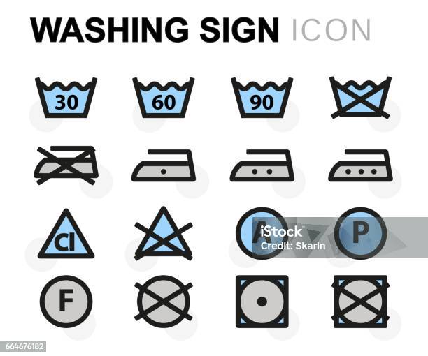 Washing Process. Sign Vector Flat Washing Signs Set Stock Illustration - Download Image Now ...